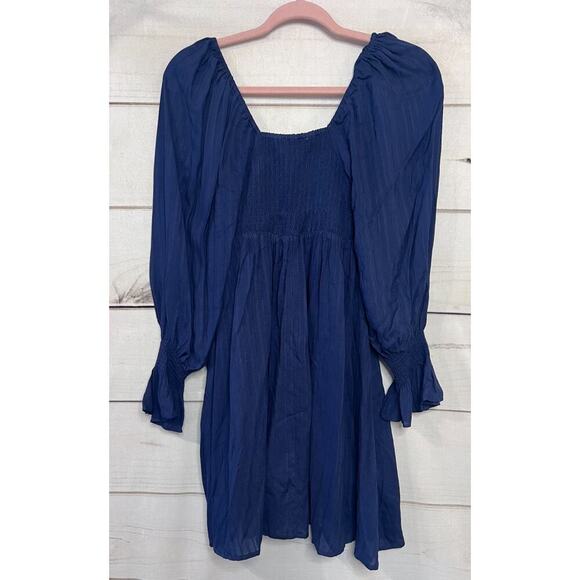 Pink Lily Solid Blue Dress Long Sleeves Flirty Size SM - Picture 2 of 5